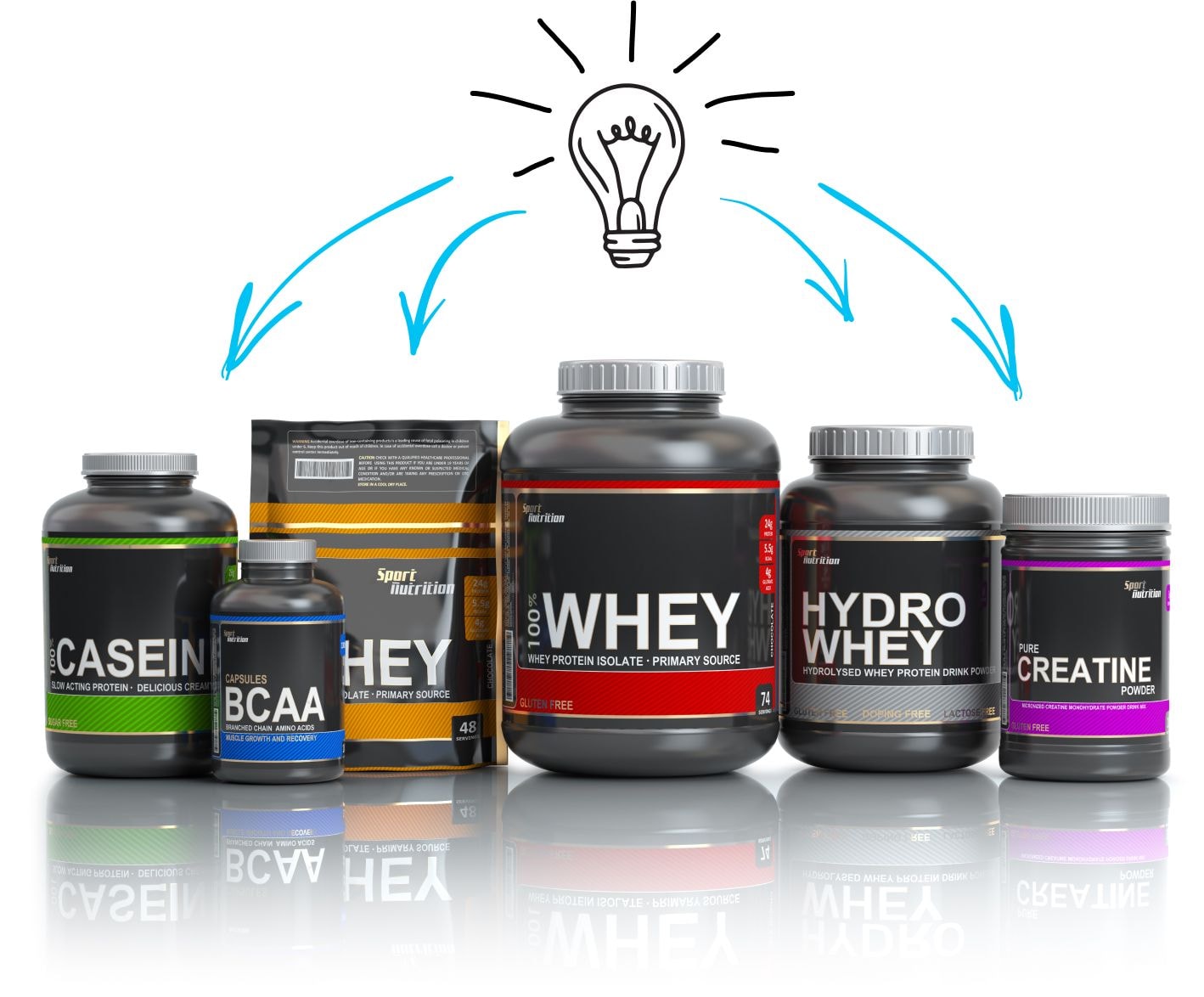 Various protein powders and nutraceutical products